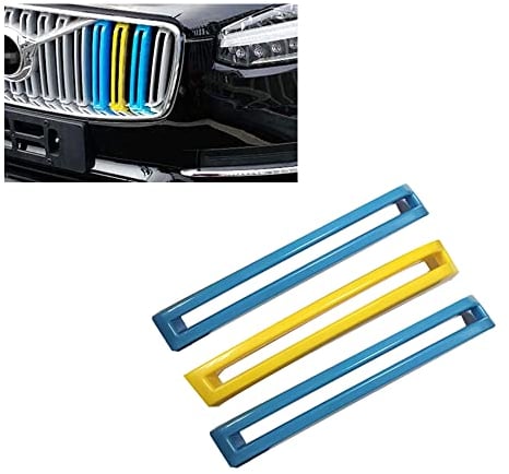 HIBEYO ABS Insert Front Grill Kühlergrill Nieren Trim Streifen Passt für Volvo XC90 2015 2016 2017 2018 2019 Sportstil Kühlergrillabdeckungsclips Streifen Nierenaufkleber Grills Dekoration-A Gelb