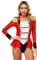 TiaoBug Damen Wetlook Body Lack Leder Zirkusdirektorin Kostüm Zirkus Uniformen Fasching Karneval Halloween Party Outfits Rot A M