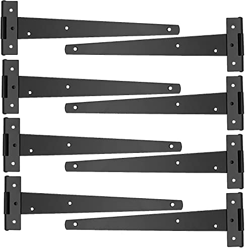 KOHAND 8 Pack T Strap Hinges - 12 Inch, Black Metal Gate & Barn Door Hinges with Screws for Wood, Fence, Garage, Windows