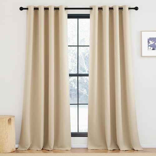 KGORGE Verdunklungsvorhänge Ösenvorhang 2er Set 245 x 140 cm(HxB) Blackout Vorhang Wärmeisolierend Thermovorhang gegen Hitze Wohnzimmer Gardinen und Vorhänge, Biscotti Beige