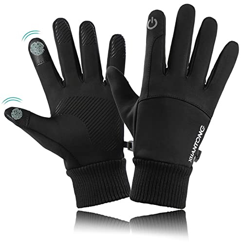 MEETTIKEY Fahrrad Handschuhe Mann Winter, Reithandschuhe Damen Touchscreen Warme Laufen rutschfest Handschuhe Winter für Wandern Klettern Radfahren Skifahren wasserdichte (Schwarz) (L)