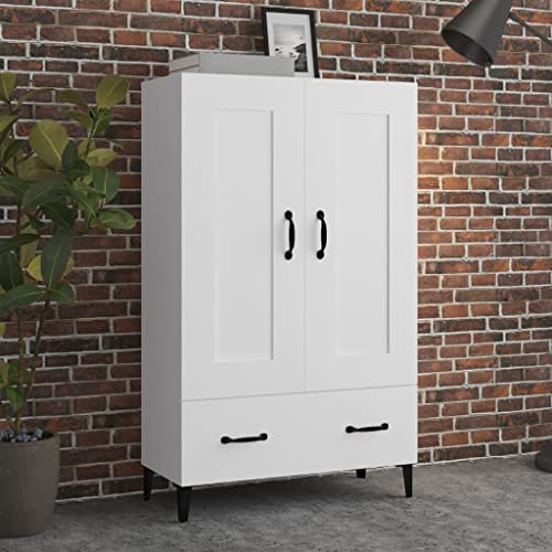 homiuse Highboard Weiß 70x31x115 cm Holzwerkstoff Wohnzimmerschrank Beistellschrank Esszimmermöbel Vorratsschrank Haushaltsschrank mit 2 Fächern und 1 Schublade für Wohnzimmer Staubfreies Design
