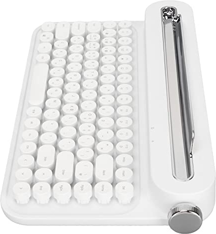 Tastiera Bluetooth Vintage Compatta 86 Tasti Carini Tasti Rotondi Tastiera per Macchina da Scrivere Wireless con Supporto per Tablet Portatile Integrato per iOS per (Bianco)