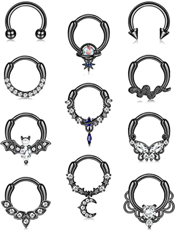 Morfetto 16G Septum Ring - Cute Snake & Butterfly Design, Black