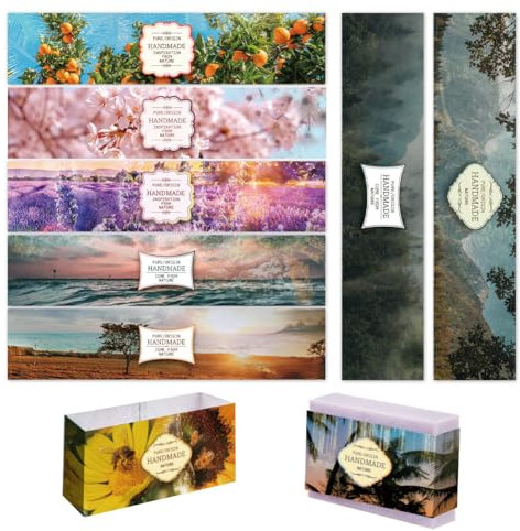 PandaHall 9 Styles Natural Scenery Wrap Tape 90 Stück Handgefertigte Seifenverpackung Kunsthandwerk Wrapper-Ärmel Abdeckungen Vertikale Etiketten Für Selbstgemachte Seifenstücke Verpackung