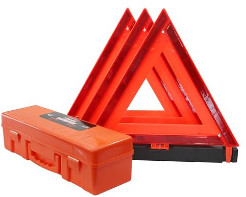 WORKKOOL 3 Pack Foldable Warning Reflective Triangles with Carrying Case, Heavy Base Roadside Triangles for Vehicles Breakdown, Safty Reflector DOT Approved(Sand Filled)…