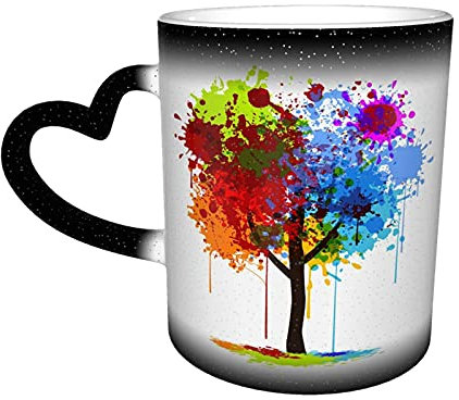 BOHHO Tazza Tazza da caffè con pittura ad albero colorato Tazza da viaggio personalizzata con cambio di colore nero magico Tazza sensibile al calore in ceramica