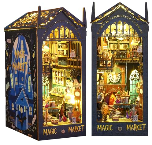Quanquer DIY Book Nook Kit_DIY Puppenhäuser Miniatur Haus Kit mit Möbeln und LED-Licht, 3D Puzzle Buchstützen aus Holz, Modellbausätze für Erwachsene zum Bauen