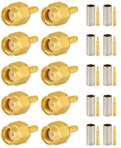 Vecys 10 PCS SMA Connettori SMA Maschio Crimpare a Connettore per RG316 RG174 RF Coassiale Cavo