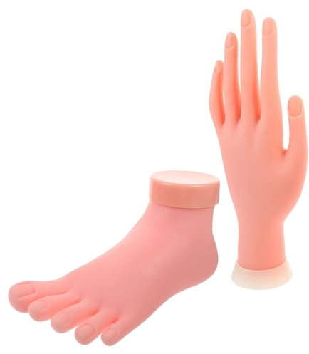 LALAFINA 2pcs Fake Left Hand Manicure Model Portable Nail Hand Training Tool Realistic Foot Model for Nail Art Practice Random Color