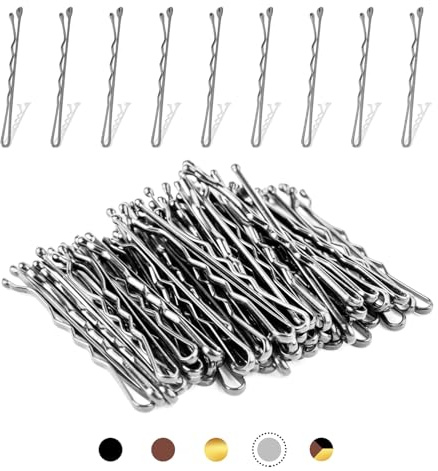 Biribila 75 Silver Bobby Pins – 5cm Long Hair Pins for Women hair styling – Hair Grips for Thicker & Strong Hair, Ideal Hair Clips & Kirby Grips for All Types