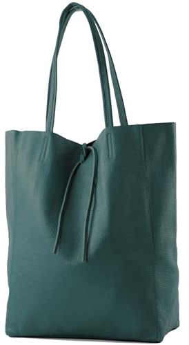 modamoda de T163 Damen Leder Shopper Schultertasche Large mit Innentasche handmade in Italy, Farbe:Petrol