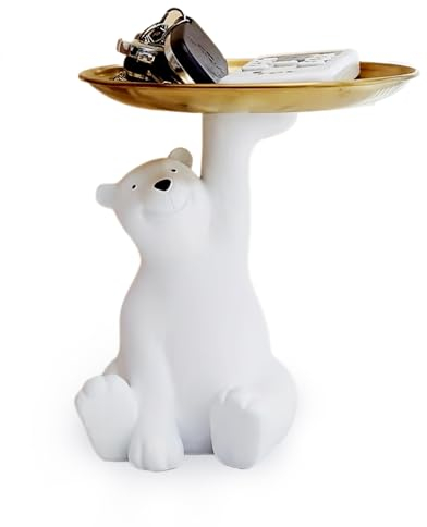 Sonwaha Schlüsselschale Multifunktionale Tablett Deko Eisbär Schlüssel Schale Wohnzimmer Deko Eisbär Skulpturen mit Dekotablett Schale für Schlüssel Schmuck Aufbewahrungsbox