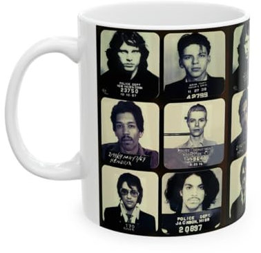 Generic The Greatest Mugshots In Music | Coffee Mug 11oz | Magnificent Mug Shot Photo Collection | Iconic Arrest Pictures | Original Art Design | Custom Made | NEW
