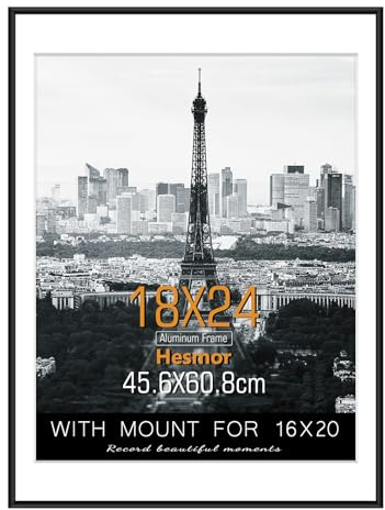 Hesmor 24x18 Inch Picture Frame Black Famlily Photo Frame Aluminum Acrylic with Clear Plexiglass for Wall Mounting, Frames 45cm x 60cm Single Poster Frame with Mat for Portrait, Printing, Landscape