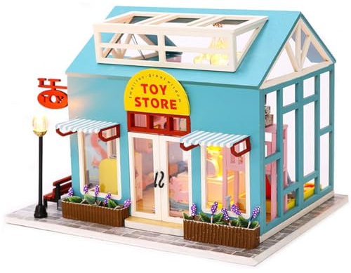 Habarri Miniaturhaus DIY Bastelset für Erwachsene – kreatives Modellbau Kit zum Selberbauen – Miniatur Haus Deko & Book Nook Inspiration – Puppenhaus Stil - Geschenk 19x16x16cm - Spielzeugladen