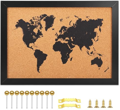 Korktafel Weltkarte, 26 x 36 cm, Pinnwände für Wände mit 10 Pins, Reise-Tracker-Karte für Büro, Schule und Zuhause (WD-MAP-2636)