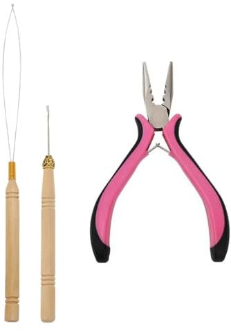 3Pcs Hair Extension Pliers Kit - 3 Hole Pliers, Bead Threading Tool & Pull Hook Pin Tool Set - Easy & Efficient Hair Extensions