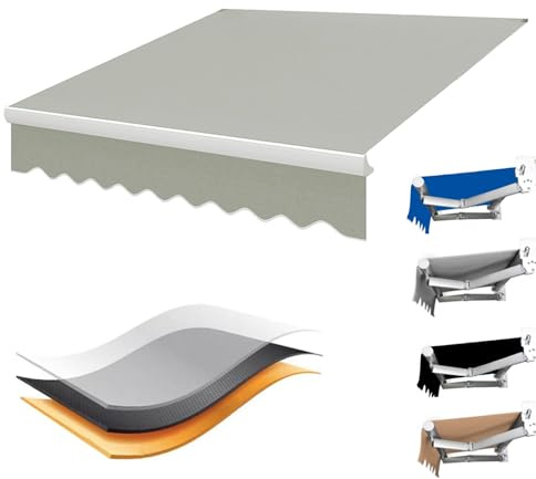 Markisenbespannung, Markisenstoff Markise mit Volant, Wasserabweisend Markisestoff, Markisentuch Ersatzstoff Mit Volant Markisevolant for Markise, Schwarz/Grau/Blau/Braun, 400/500/600x200 Cm(Gray,(13x