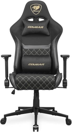 COUGAR Sedia da gaming Armor One V2 Gold F, superficie in tessuto, braccioli pieghevoli 4D, reclinabile a 155°, regolazione dell'altezza del pistone, supporto fino a 120 kg, nero e oro