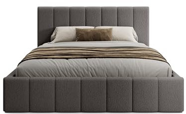 FEDVE Bett 120x200 Grau - Handorf - Polsterbett 120x200 mit Bettkasten - Doppelbett 120x200 mit Bettkasten - Bett mit Stauraum - Schlafzimmer Bett mit Bettkasten 120x200