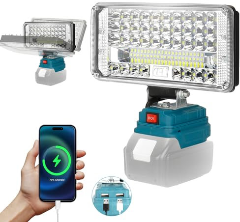 Battery Lamp for Makita 18 V, 90 W 7500 LM LED Work Light, 7 Inch Portable LED Spotlight with 2 USB Charging Ports and Undervoltage Protection for Car Repair, Emergency, Camping (No Battery) (7