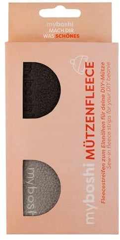 myboshi Mützenfleece-Set, Fleeceband zum Einnähen für Mützen und Stirnbänder, 2 Streifen Mützen-Fleeceband, Nadel, Faden, Nadeleinfädler, ca. 61cm x 9cm Grau, 2 Fleecestreifen