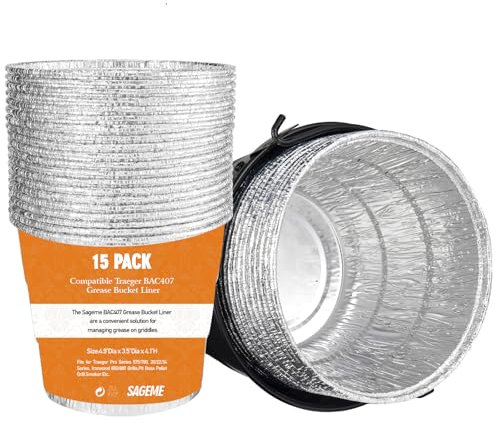 BAC407 Fetteimer für Traeger-Grills, Tropfschale für HDW152 Fetteimer Traeger Pro Serie 575/780, 20/22/34, Ironwood 650/885 Grills, Pit Boss Pellet Grill Smoker, 15 Stück