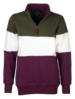 Rydale Ladies Country Sweatshirt Embroidered Women's Sweater Striped Women (UK, Numeric, 10, Regular, Regular, Olive/White/Berry)