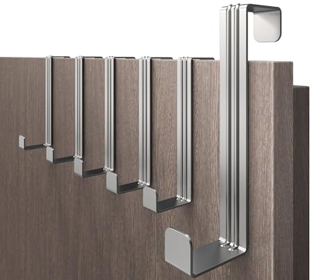 4smile Türhaken zum Einhängen, 6er Set, Fb. Silber | Kleiderhaken Tür, einzeln verwendbar, Flexible Haken zum Einhängen, stabile Türhakenleiste, universelle Türgarderobe