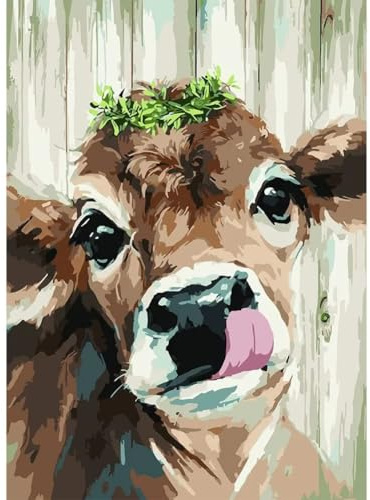 LOITTAINUE Malen Nach Zahlen Erwachsene - Tiere Kuh, DIY Handgemalt Ölgemälde Leinwand Set mit Acrylpigment für Geschenke und Maldekorationen - 40 x 50 cm (Ohne Rahmen)