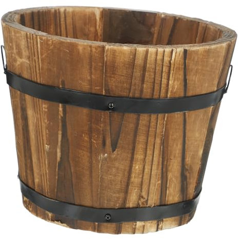 CIMAXIC Maceta De Barril De Madera Estilo Retro Decorativa para Plantas Asas Jardín