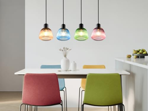 Pendelleuchte QUENYA 4-flammig mit bunten Glasschirmen Breite 90,5cm |