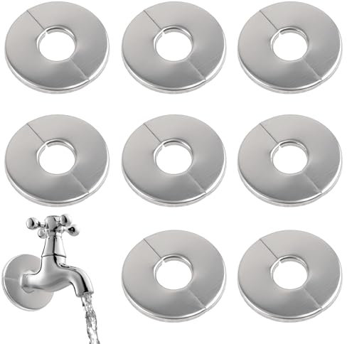 8 Pezzi Rosetta Acciaio Inox, 28mm Argento Rosetta per Rubinetto Copri Tubo, Autoadesiva Rosette per Tubi Termosifoni per Rubinetti, Tubi, Tubi Termici, Anti-Ruggine e Durevole, Protezione per Tubi
