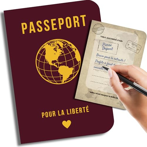 Cadeau de départ à la retraite humour | Livre d’or retraite | Carte de bonne retraite drôle et humoristique | Passeport pour la liberté, avec pages style livre dor pour messages et souvenirs
