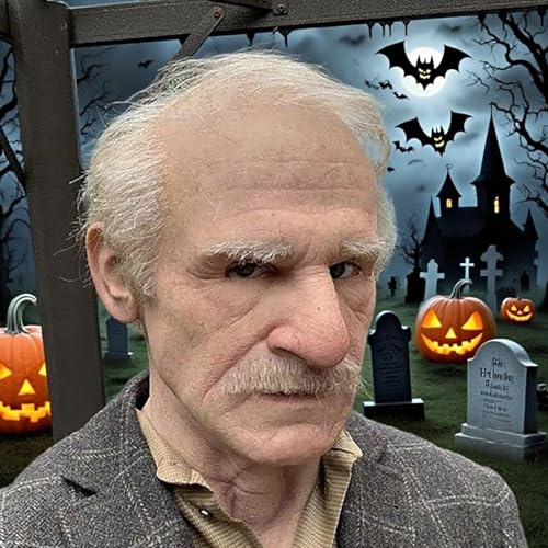 Qidures Alte Mann Maske, Realistisches Latex Gruselige Alte Mann Maske | Realistische Masken, Voller Kopf AlteMann Gesichtsmaske, Gruselige Volle Kopf GruseligeFalten Gesicht, Cosplay Requisiten