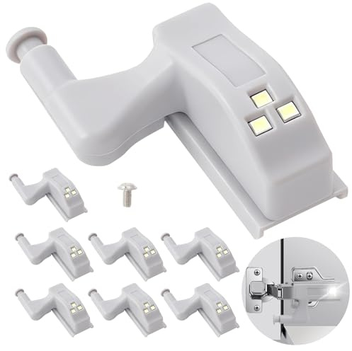 iwui 8 Piezas Luces LED con Bisagras para Puerta de Armario, Luz con Sensor de Movimiento Automático, Iluminación Inalámbrica para Cocina, Dormitorio y Muebles, 12 V