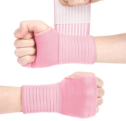 ACWOO Wrist Brace, 2 Pack Elastic Wrist Support with Strap, Wrist Compression Wrap Adjustable Wrist Strap Relieves Wrist Pain, Tendonitis, Sports Use for Men and Women, Right & Left Palm Support, Pink