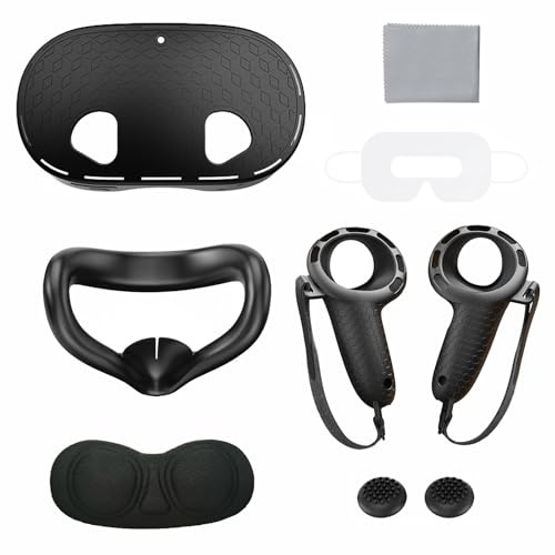 Silikon Cover Set für Meta Quest 3S, 7 Stücke Meta Quest 3S Zubehör Set | Silikon VR Case & Controller Griffe,Silikon Gesichtsabdeckung, Objektivabdeckung, Anti-Rutsch,Stoßdämpfung,Kratzfest