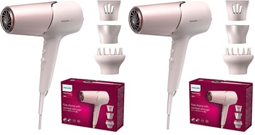 Philips Secador de Pelo Serie 5000, 2300w, con Tecnología ThermoShield, Boquilla UltraEstrecha, Boquilla Estrecha y Disfusor, BHD530/20, Blanco/Rosa (Paquete de 2)