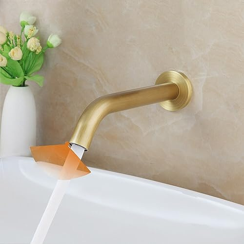 URZQCKGLK Badarmatur, Wasserhahn mit Sensor, Wandmontage, Gold, Touch-Bedienung, automatische Freisprecheinrichtung, für Waschbecken, Kalt- und Warmmischer (Antique Brass)