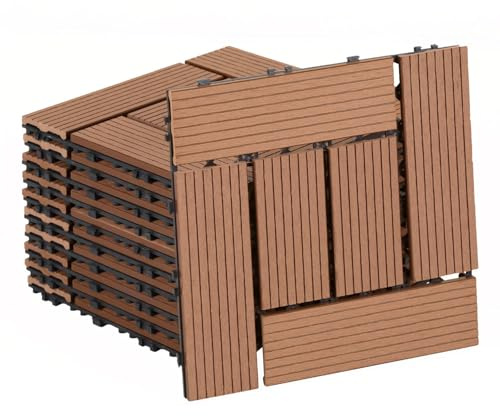Jaxguom Klickfliesen Balkon 30x30 cm, 33 Stück Terrassenboden für 3m²,WPC Terrassenfliesen mit Klick-System,Balkonbelag Wetterfest,Wasserdicht,Terassenplatten Außenbereich Braun