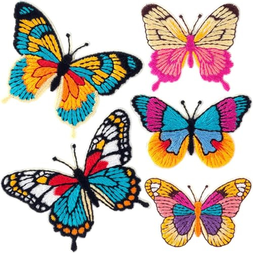 Farfalla Toppe Termoadesive, Toppa Ricamata Farfalle, Toppe Farfalla Adesivi, Farfalla Ferro Patch Poliestere, Toppe da Stirare, Toppe da Stirare in Tessuto, Per Riparazione e Decorazione (Colore B)