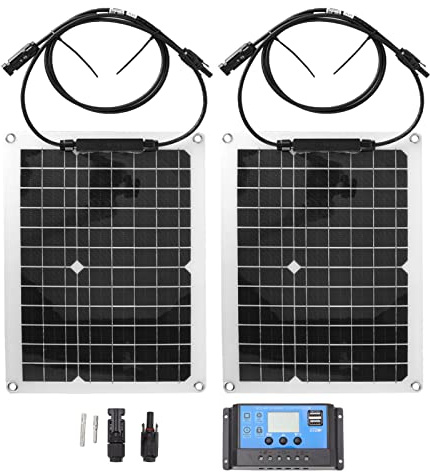 Panneau Solaire Monocristallin 2x50W, Kit avec Contrôleur 10A, Portable et Efficace - Haute Résistance Impact, Charge Rapide, Usage Auto Yacht et Camping