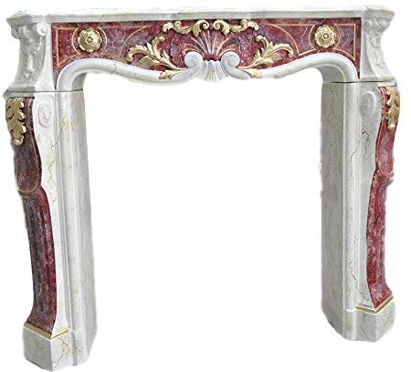 Kaminumrandung Kaminverkleidung Modell Rokoko Cararasandbeige und carararubinrot mit Gold Breite 115cm Umrandung Farbe: Cararasandbeige mit carararubinrot mit Gold marmoriert
