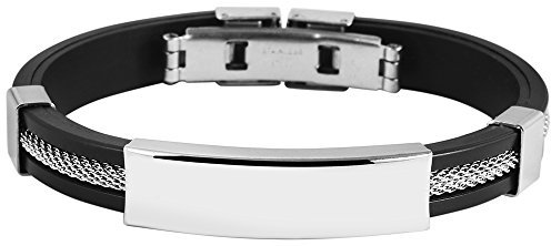 Brillibrum Design ID Kautschuk Schmuck Armband Edelstahl mit Gravurplatte Armband für Frauen & Männer Arm Schmuck (Ohne Gravur, Kautschuk Modell 8)