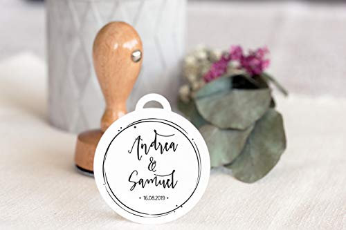 Hochzeitsstempel mit Holzgriff Name Braut Bräutigam Hochzeitsdatum personalisiert rund