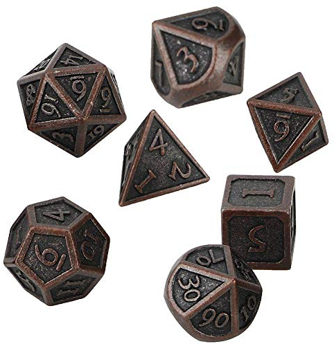 VGEBY1 7Pcs Polyhedral Dice, Vintage Metall Mehrfachseiten DND RPG Würfel Metall Blume Sharp Dice Set Tischspiel