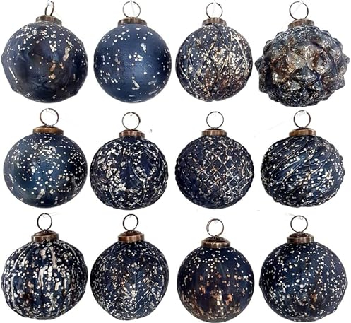 My-goodbuy24 Premium Weihnachtskugeln 12-teiliges Set Echtglas Glaskugeln Weihnachten Weihnachtsdeko Tannenbaumkugeln Glas Christbaumkugeln Set 7-8 cm I216