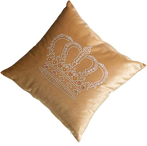 JK Home Samt-Kissenbezug mit Krone, für Sofa, Bett, Schlafzimmer, Hotel, Hochzeit, Gold, 45 x 45 cm